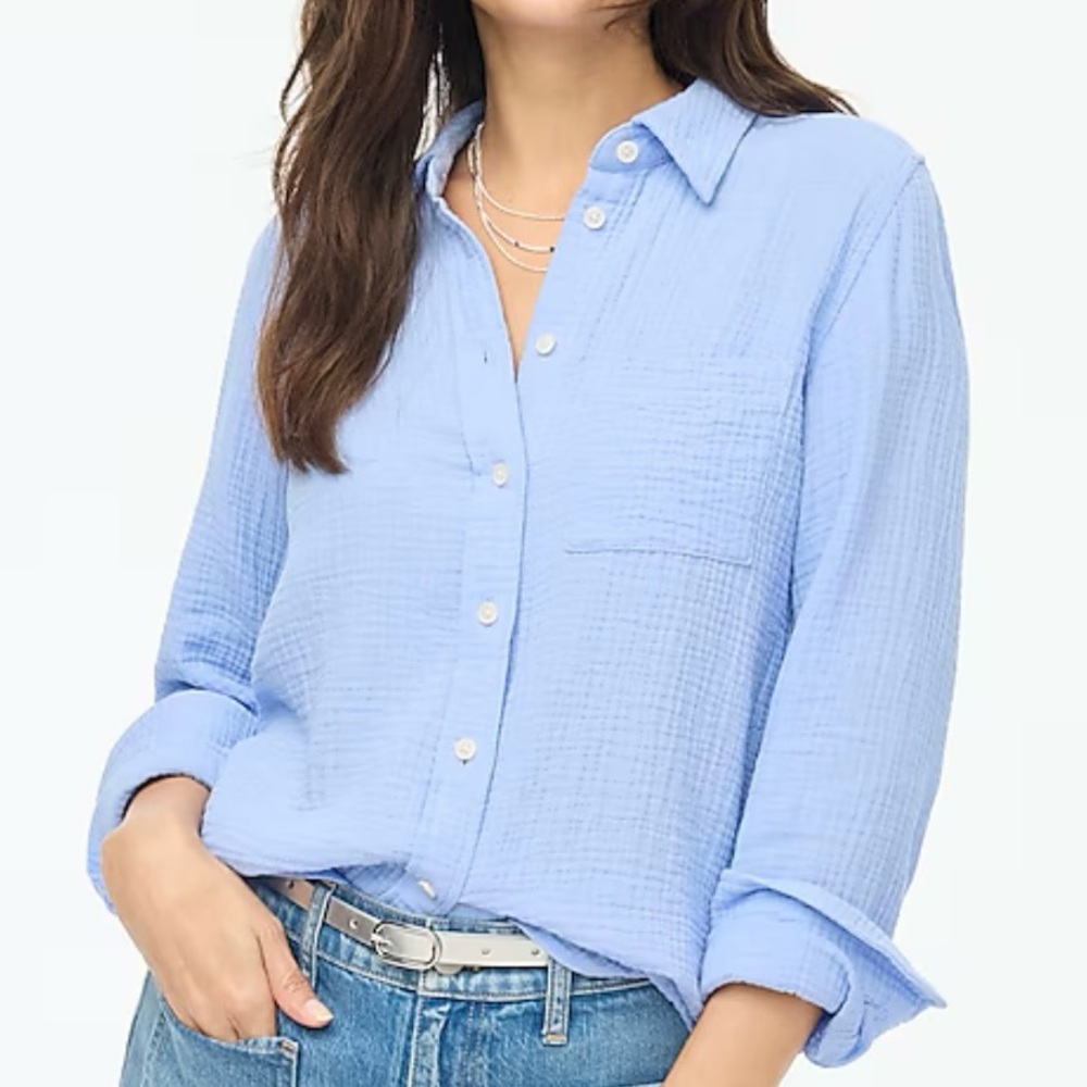 J. Crew Blue gauze Button Down Shirt sz 8